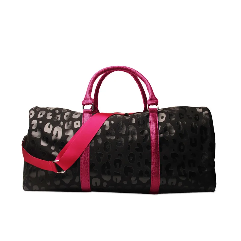 

2021 New Designer Fashion Travel Duffle Women Large Capacity Tote Bags With Starps Black Bright Leopard PU Weekender Bag monogra