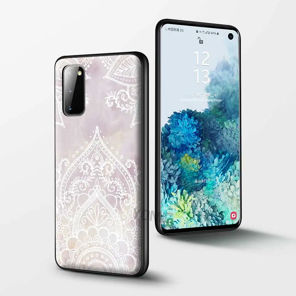

Mandala On The Pink White Marble for Samsung Galaxy S20 FE S21 Note 20 Ultra S10 10 Lite S9 Plus S8 S10e Black TPU Case Cover