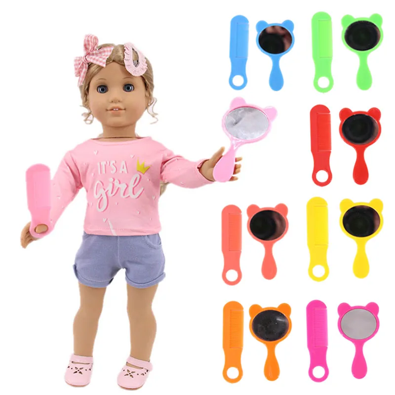

Cute Bear Makeup Mirror Comb Hair Accessories Fit 18 inch American Doll&43cm Doll Toys For Children Gift,Our Generation DIY Gift