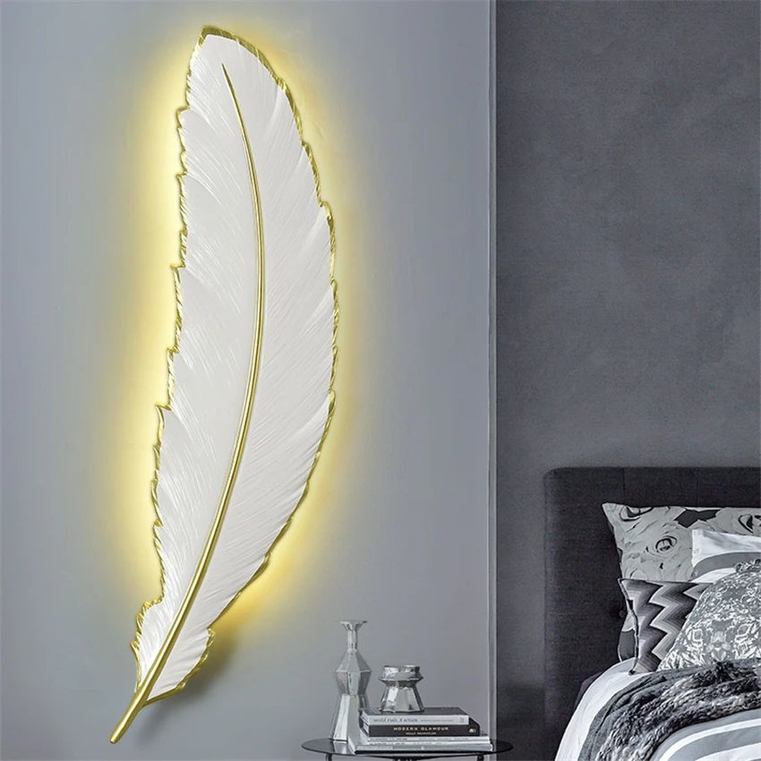 

Decorative Resin Feather Wall Lamps Bedroom Aisle Modern Nordic Extravagant LED Background White Wall Sconces Lights Lighting