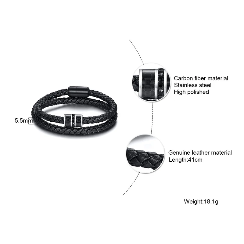 Vnox подвеска в виде трубочки из углеродного волокна браслет для мужчин