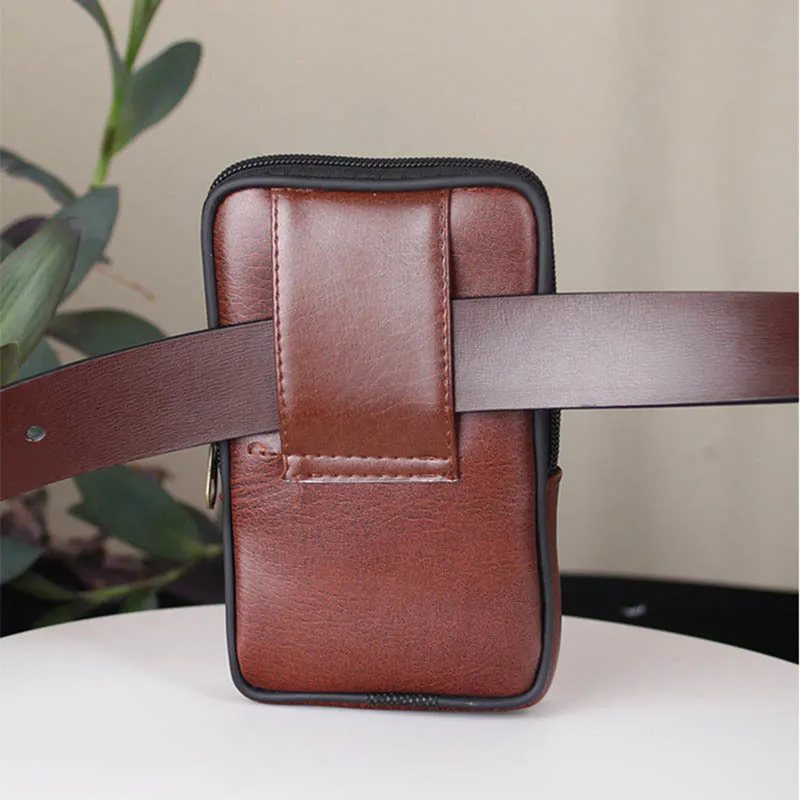 Мужская поясная сумка из кожи прочная с замком многофункциональная холщовая на