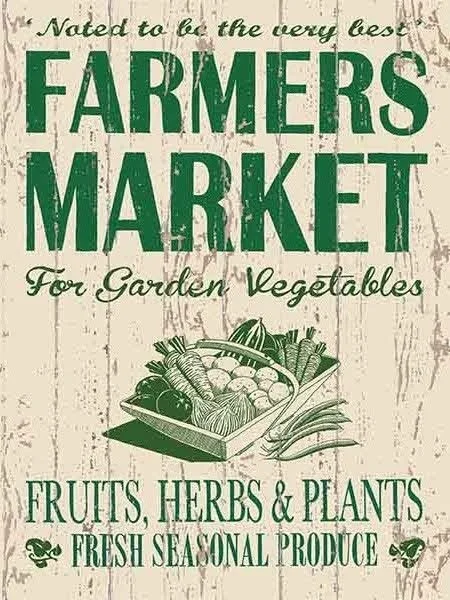 

FARMERS MARKET FRUIT PLANTS VEGETABLES HERBS GARDEN Metal Tin Sign Poster Wall Plaque