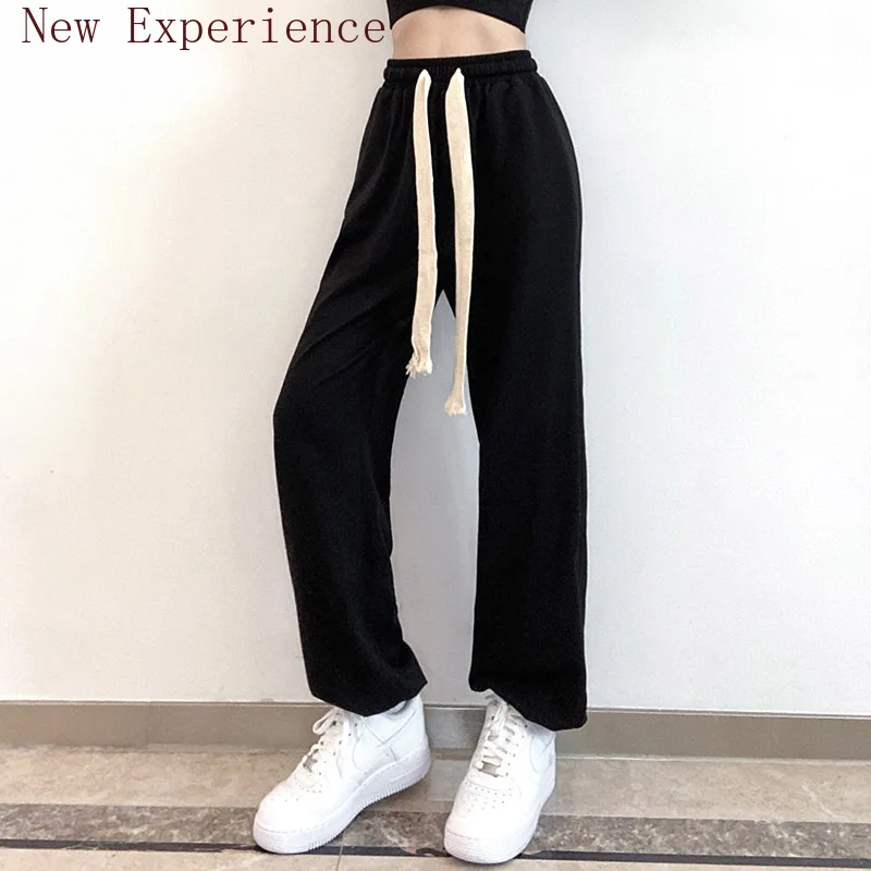 

2021 Women's Solid Color Wild Drawstring Loose Feet Women's Street Wear Korean Sports Summer Fashion Friends Retro High Waist