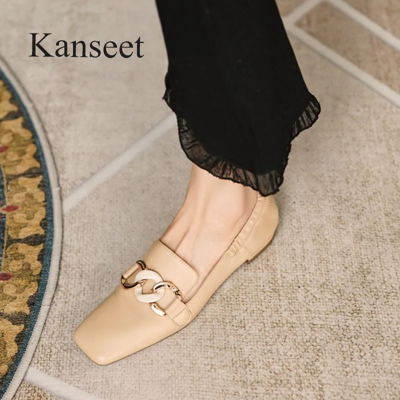 

Женские туфли Kanseet с квадратным носком, новинка весны 2022, туфли-лодочки ручной работы из натуральной кожи на низком каблуке 2 см, размер 40