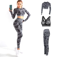3pcs camouflage yoga clothing set sports suit sportswear outfit fitness set athletic wear gym seamless workout clothes for women