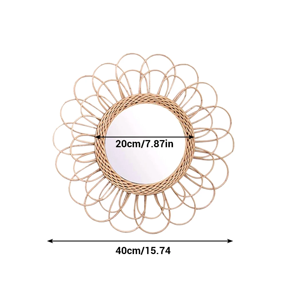 

40 cm Hanging Mirror Rattan Sunflower Circular Wall Mirror Decor Boho Wicker Dressing Makeup Mirror