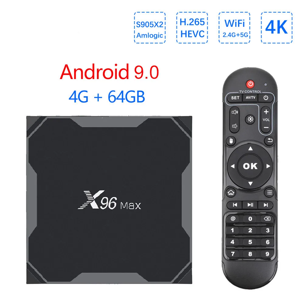 X96 MAX Android 9,0 ТВ приставка DDR4 4 Гб 64 Гб четырехъядерный процессор Amlogic S905X2 2,4G и 5 ГГц Wifi 1000 м H.265 4 к смарт медиаплеер телеприставка