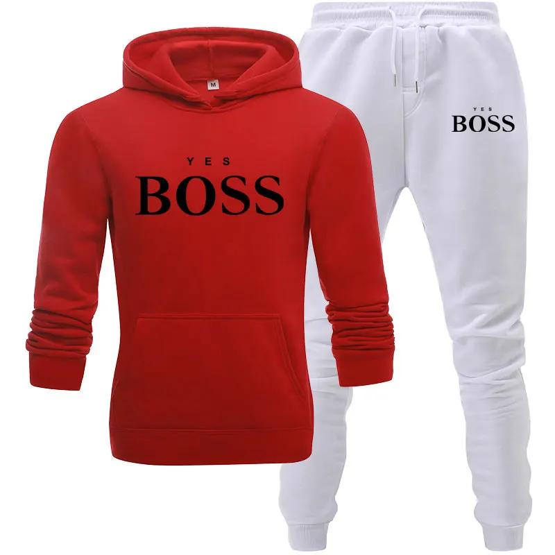 

Tracksuit Men Fashion Hoodies Men Suits Brand Yes Boss Sets Men Sweatshirts+Sweatpants Autumn Winter Fleece Hooded Pullover