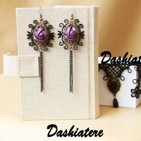 vintage purple rose chain tassel earrings for women gothic long ear accessories teen girls goth jewellery gifts fashion earings
