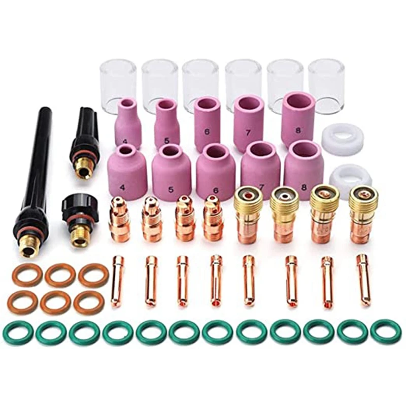 

55 Pieces TIG Welding Accessory Kit Chuck Body Glass Cup Aluminum Nozzle Coarse Tone Lens 10 Pyrex Cup Kit for TIG WP CNIM Hot