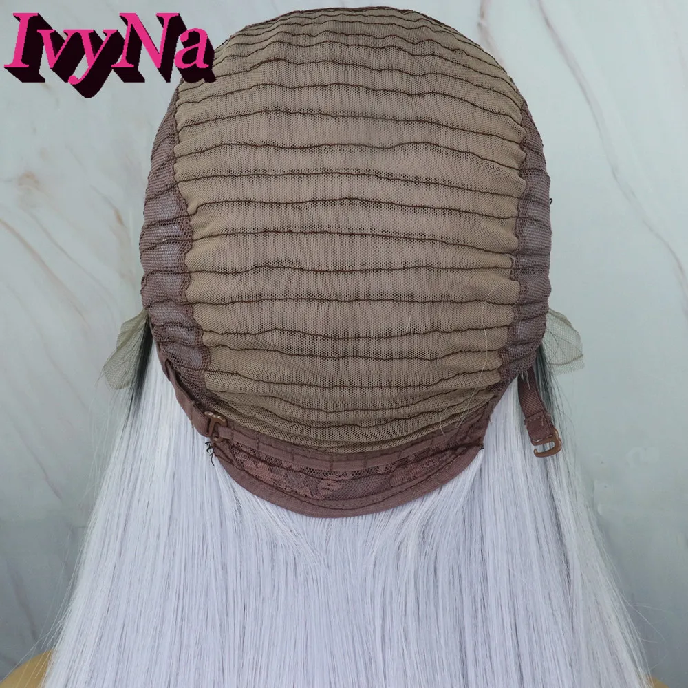 

IvyNa Grey With Dark Roots Synthetic Lace Front Wigs for Black Women Long Straight 13x3 Lace Front Wigs Pre Plucked