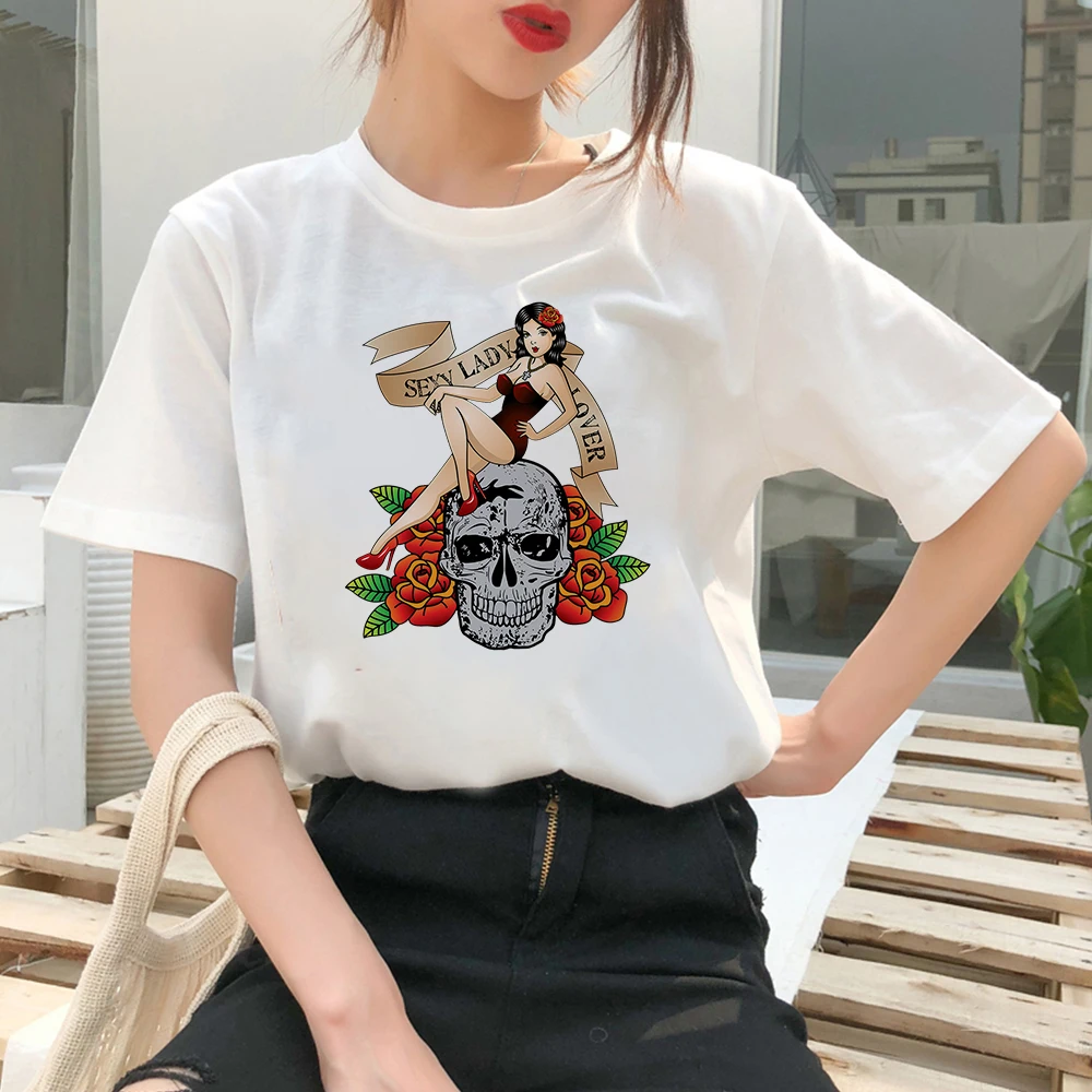 

Autumn T-shirt Skeleton Sexy Tattoo Girl Creative Printed Tee Shirt Popular Things 2021 Fashion T Shirt luxury woman Clothing