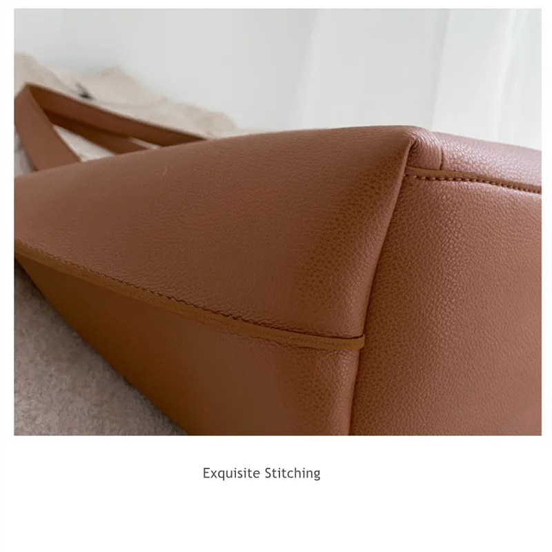

Large Capacity Soft Leather Tote Bags for Women Spring Autumn Korean Style Shoulder Bags Fashion Solid Luxury Handbags Wholesale