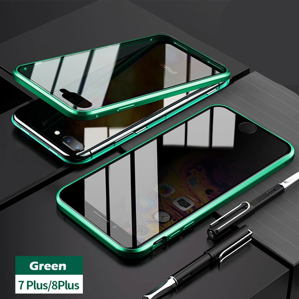 for iphone 7P 8P Двухсторонний чехол из закаленного стекла, Роскошный прозрачный чехол для телефона с открытым магнитом для 7 8 Plus 7Plus 8 Plus X XS MAX XR, чехол для телефона - Цвет: for iphone 7P 8P