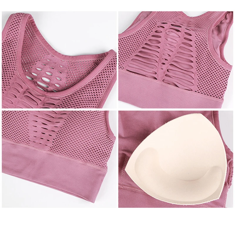 

Women Sport Bra Fitness Sexy Mesh Breathable Sport Top Push Up Female Gym Workout Underwear Female