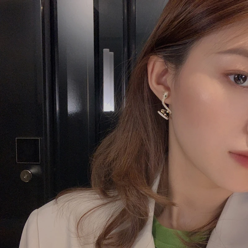 Позолоченные серьги-каффы в форме змеи стиле панк-рок с цирконом класса ААА для