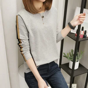 Новая весенняя женская футболка MOYISU, футболки с мультяшным принтом, Свободный Топ с длинным рукавом и V-образным вырезом, повседневная женская футболка