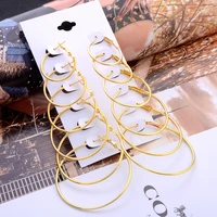 6 pcsset gold color rings aros hoops earrings big circle ear clip drop earring for women diy steampunk fashion bijoux wholesale