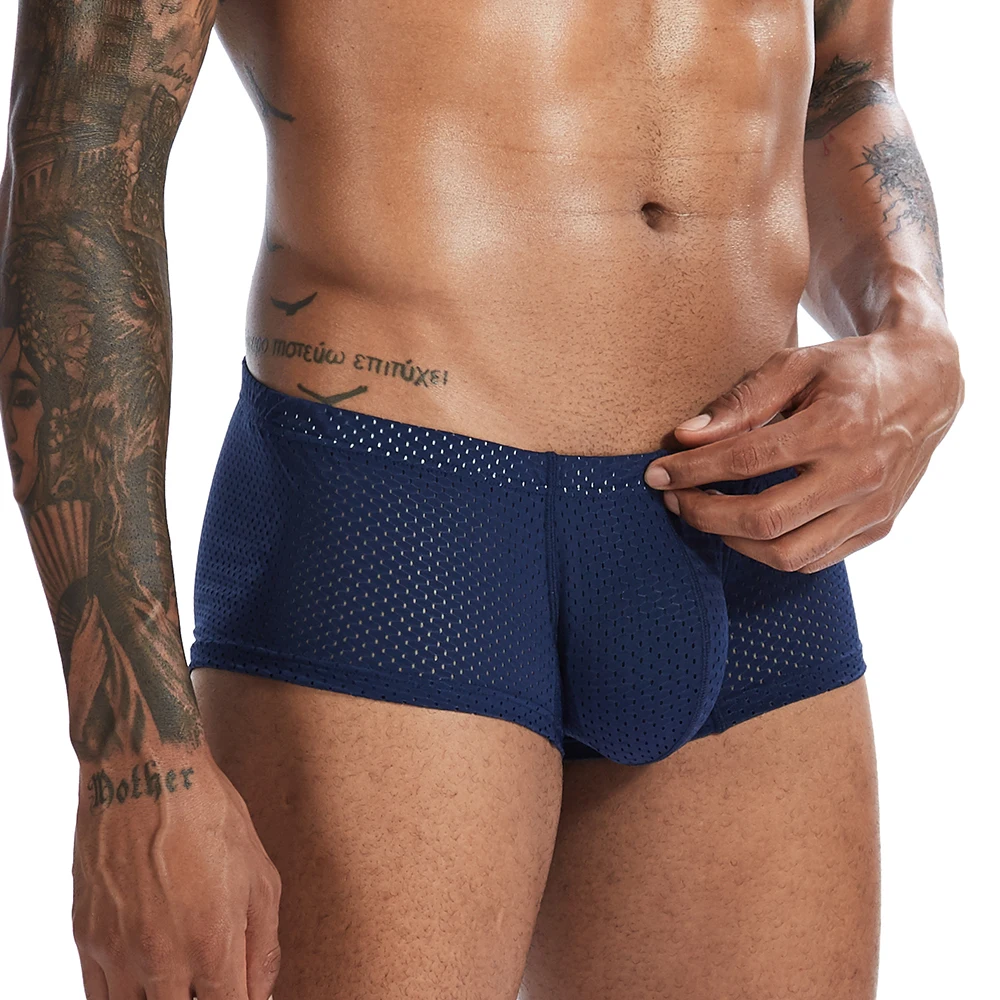 New Sexy Underwear Men Boxer Mesh U Pouch Sexy Underpants Cueca Mesh Pants Trunks Boxer shorts Gay Male Panties