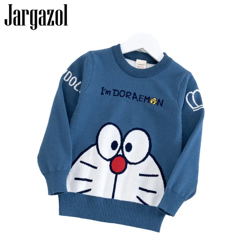 Jargazol/зимний свитер с вышивкой льва из мультфильма; жаккардовые вязаные свитера для мальчиков; повседневная одежда для малышей с вышивкой кота и лошади