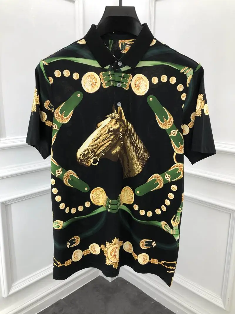 

Europe Style Hot Fashion Men's High Quality Lapel Short t-shirts Chic print casual Polo Shirt C557