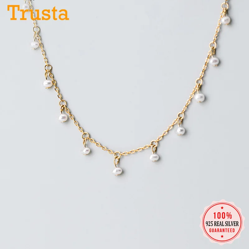 

Trustdavis Genuine 925 Sterling Silver Minimalist Elegant Pearl Short Clavicle Necklace for Women Wedding Jewelry Gift DA1221