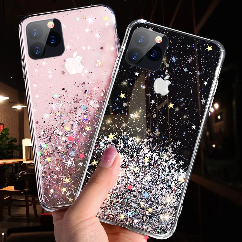 Роскошный блестящий чехол для телефона iphone 11 Pro X XR XS MAX 6 s 6S 7 7Plus 8 Plus прозрачный мягкий чехол из ТПУ