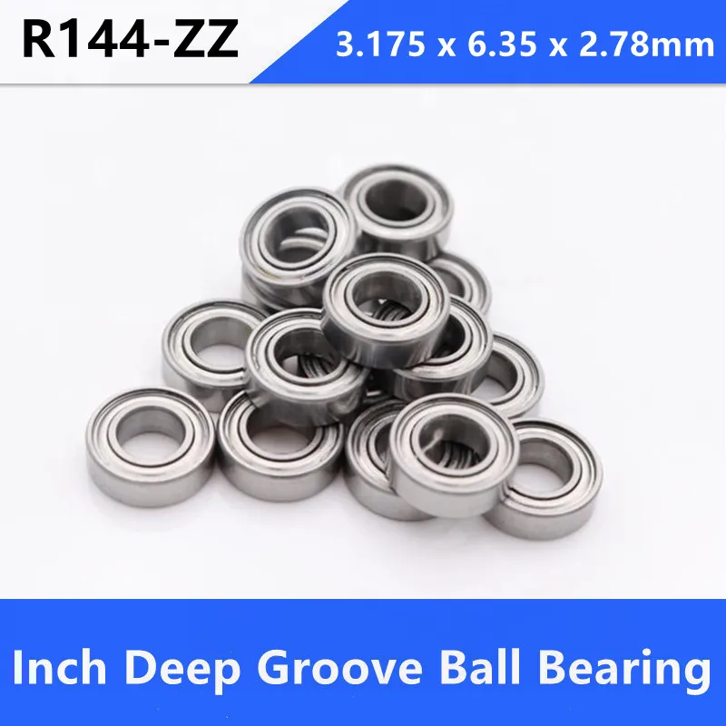 100pcs R144ZZ R144 ZZ shielded bearings inch 1/8 '' x 1/4'' 7/64'' miniature ball bearing 3.175 6.35 2.78 mm |