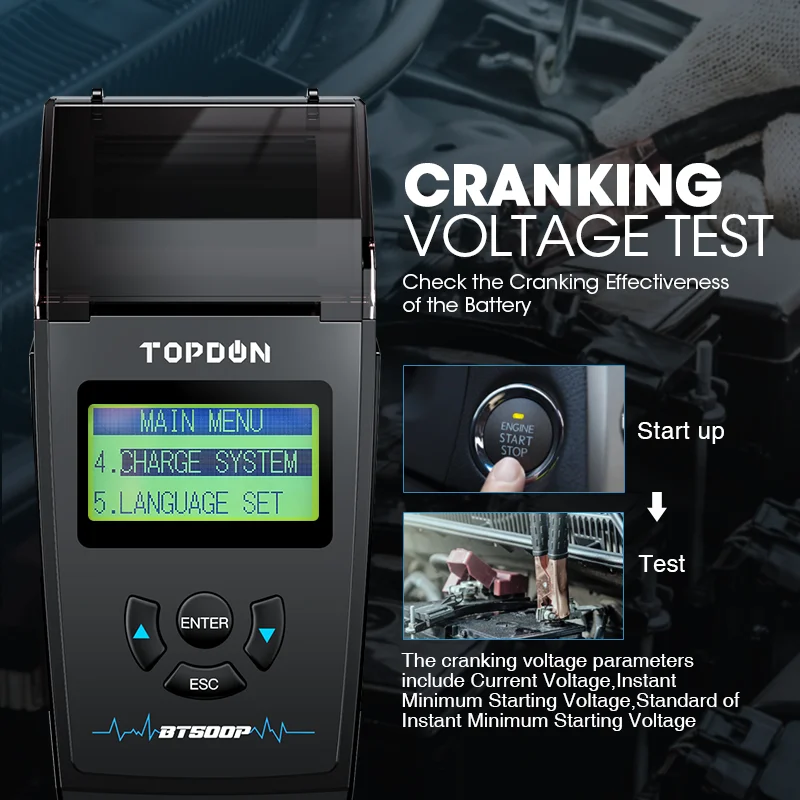 TOPDON BT500P 12V 24V автомобиль Батарея Тесты er с аккумулятор для принтера нагрузки