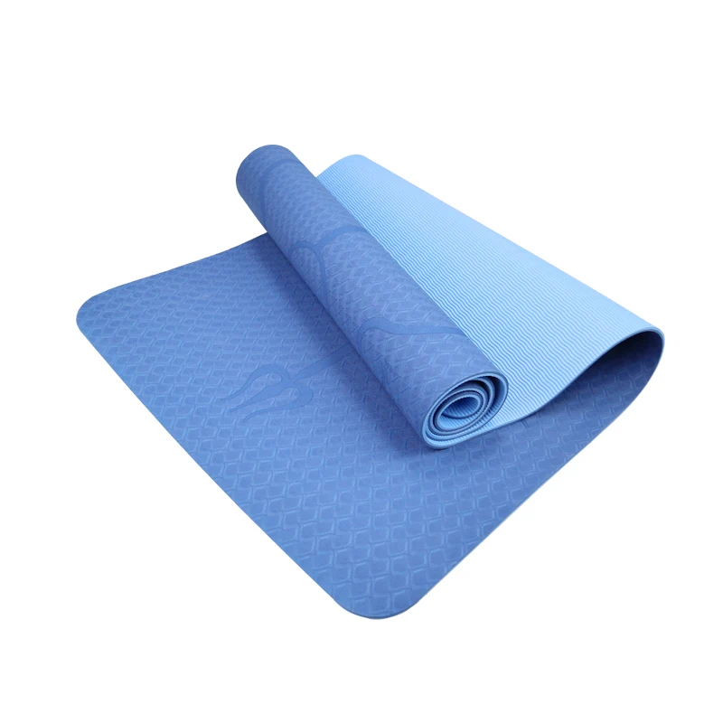 Deep and light Blue ТПЭ 6 мм двухцветный Коврик для йоги с линией тела фитнес нескользящий ковер толстые коврики для пилатеса для начинающих Экологичные коврики для спортзала - Цвет: Deep and light Blue