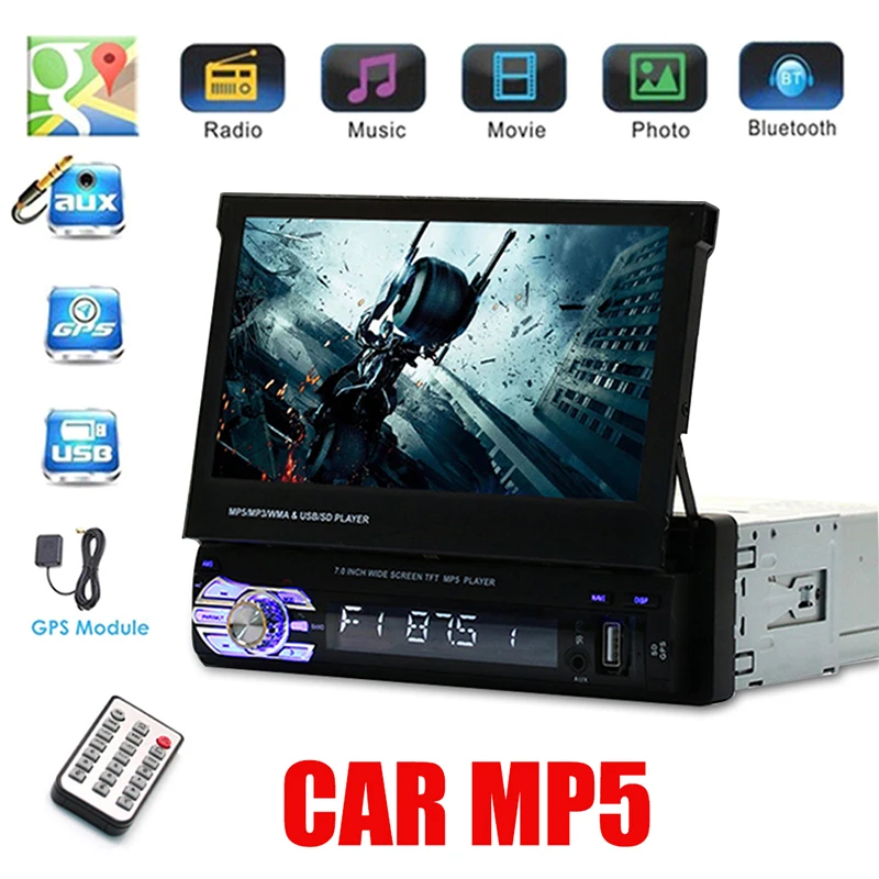 

Vehemo Auto MP5 Player FM/USB/AUX 7 Inch Bluetooth GPS Navigation Retractable Screen Rear View