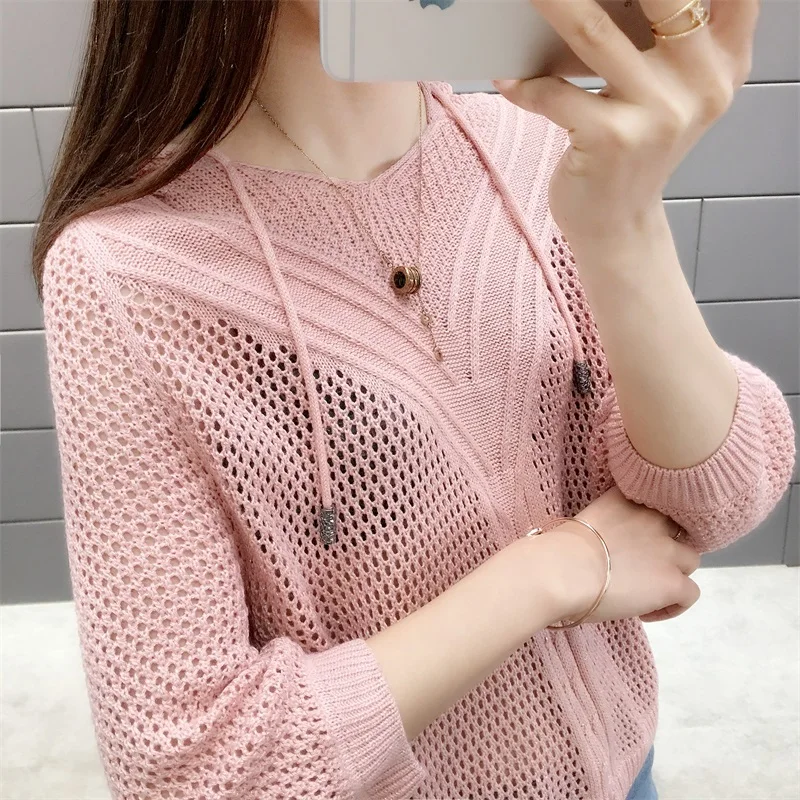 Sweater Special Offer Cotton Poncho Hooded Knitted Thin Hollow Blouse Female Spring Wear New Style Loose Bat Shirt In 2020 | Женская