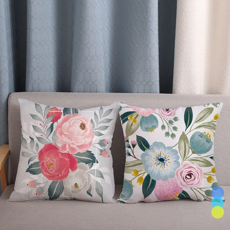 

Bucolic Style Print Floral Cushion Cover Flower Birds Pink Blue Throw Decorative Pillows Case for Sofa Car Farmhouse Home Couch