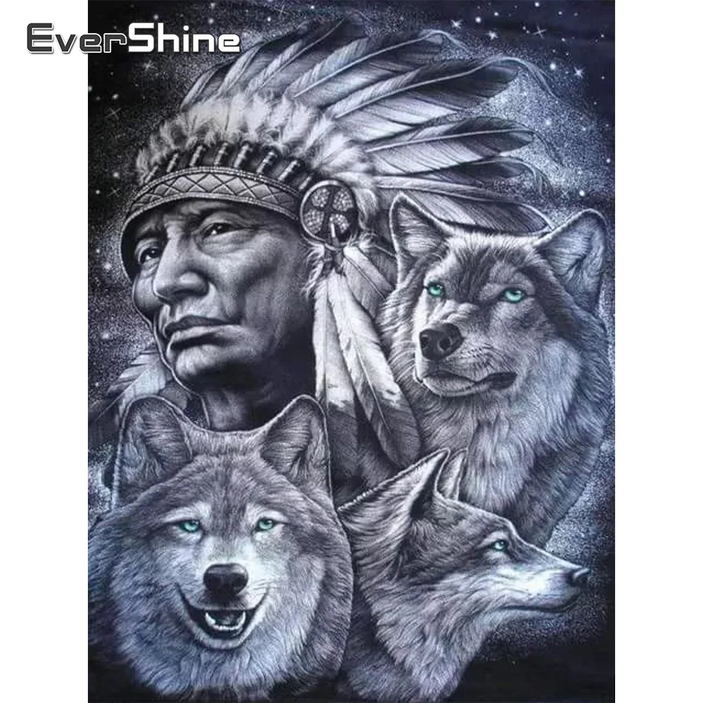 

EverShine алмазная живопись, полный квадратный волк, вышивка крестиком, картина, ринеты, черно-белые художественные наборы