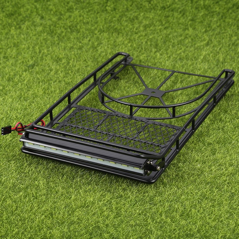 

Metal Luggage Carrier Roof Rack Children Portable Interactive Present with LED Light Spare Tyre Rack for Axial SCX10