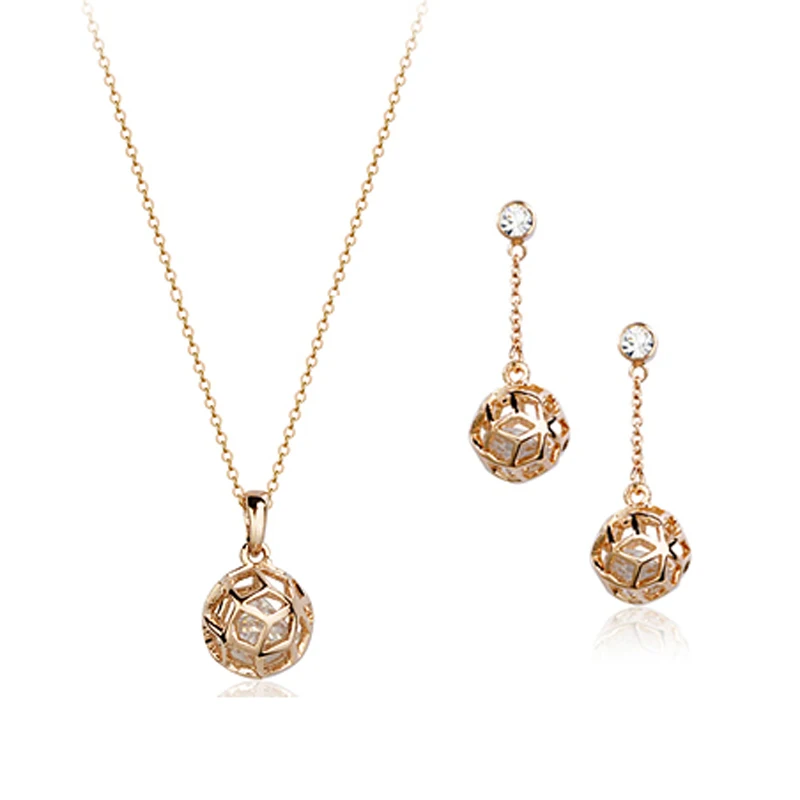 MOONROCY Кристалл ожерелье и серьги ювелирный набор полые винтажные круглые