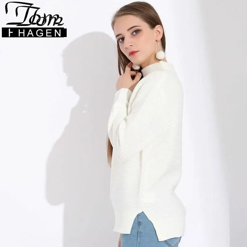 Женский ребристый свитер с высоким воротником женский черно-белый длинным