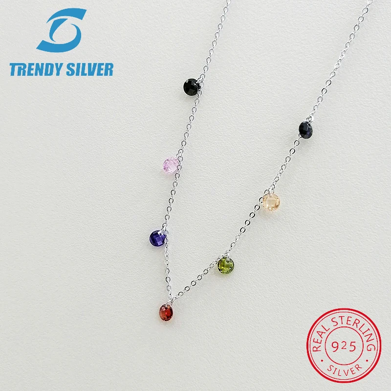 

Real 925 Sterling Silver Pendant Necklace Chain Choker 45cm Cubic Zircon for Women Jewelry rose gold