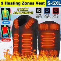 9 area heated electric vest 3speed adjustable temperature thicken heated jacket usb vest jacket ultra light for camping skiing