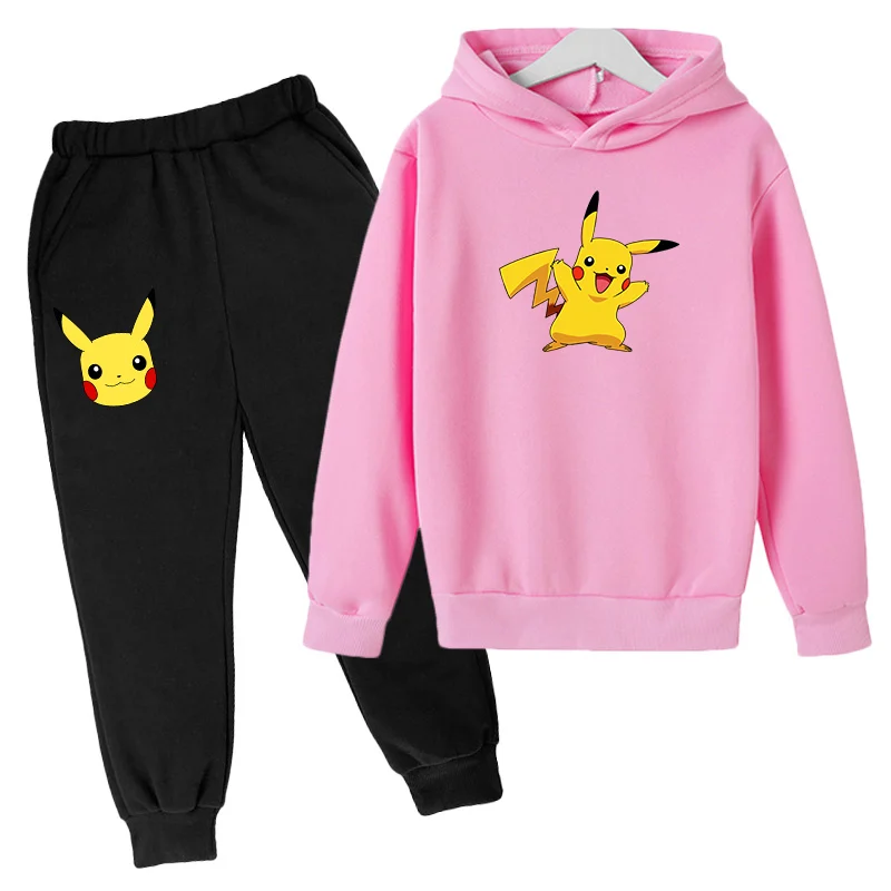 

2021 New Pikachu Hoodie Suit Cotton Kids Hoodie And Pant Two-piece Children pokemon Clothing Set 4-14 Years Girl Boys Set