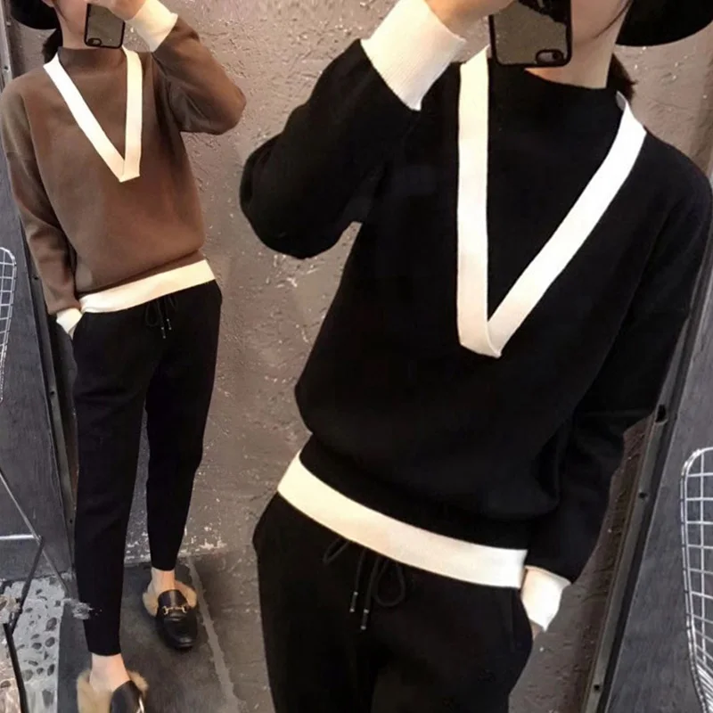 Зимний вязаный свитер размера плюс L-4XL Женский пуловер с воротником средней