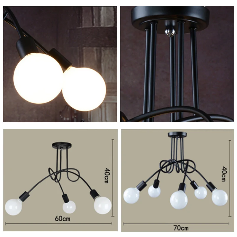 Ретро железная люстра E27 винтажная потолочная лампа в черном/белом/красном цвете