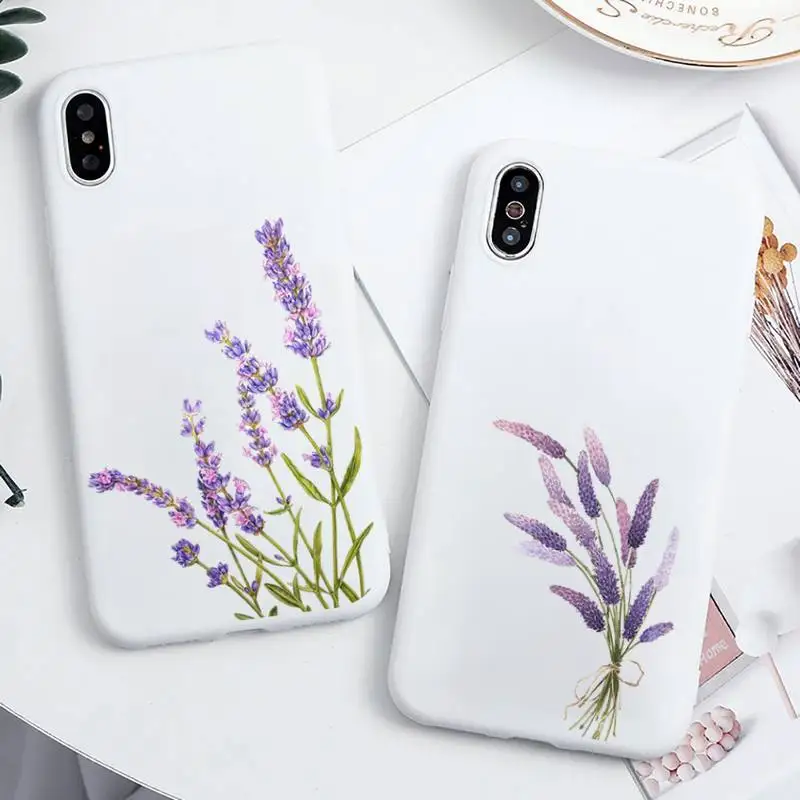 

Simple Lavender Purple Flowers Phone Case Candy Color for iPhone 6 7 8 11 12 s mini pro X XS XR MAX Plus