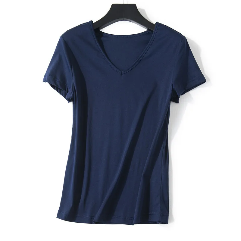 

2021 new fashion T-shirt Cotton Slim Short Sleeve Womens Solid Color Bottoming Shirt