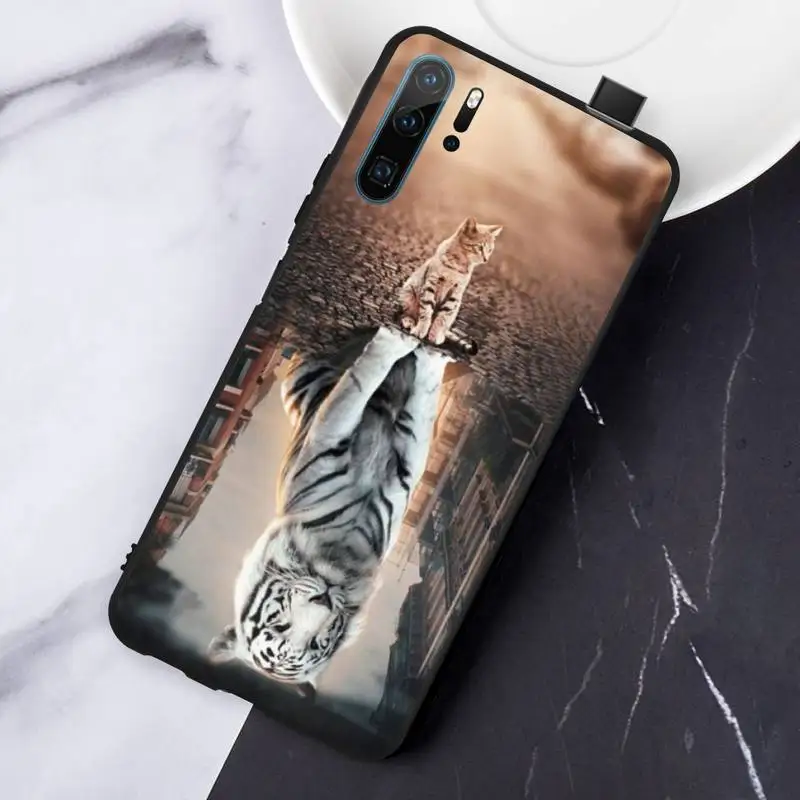 

Cat tiger dog lion reflection Phone Case For Huawei honor Mate P 10 20 30 40 i 9 8 pro x Lite smart 2019 nova 5t