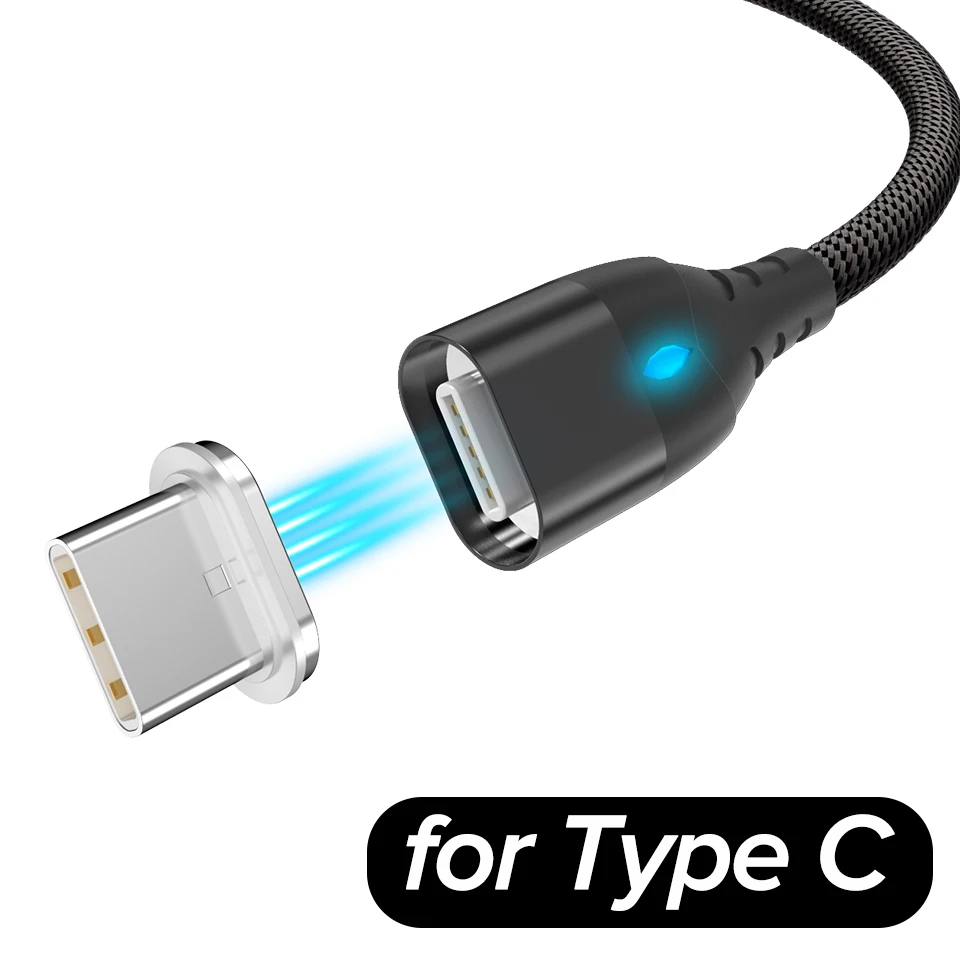 Type C Black 1 м Магнитный микро кабель 3A Быстрая зарядка type C USB провод для Xiaomi Redmi K20 huawei Honor 20 10 9 Нейлоновый Шнур для передачи данных для мобильного телефона - Цвет: Type C Black