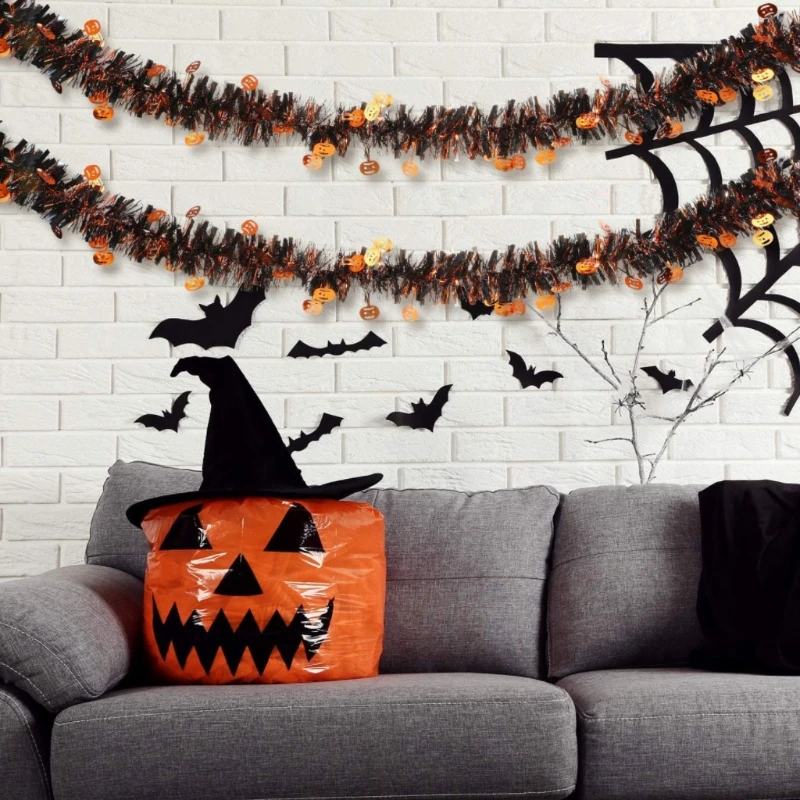 

10pcs Halloween Pumpkin Tinsel Metallic Twist Garland Home Door Party Decoration R9JC