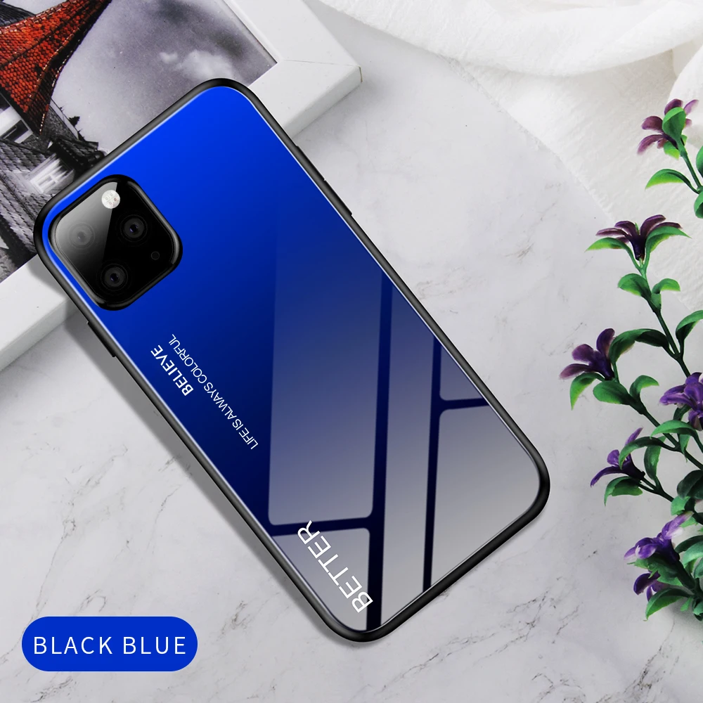 Black Blue Eqvvol чехол из закаленного стекла с градиентом для iPhone 11 Pro MAX X XS XR, чехол с изображением звездного неба для iPhone 7, 8 Plus, 6, 6 S, цветные Чехлы, чехол - Цвет: Black Blue