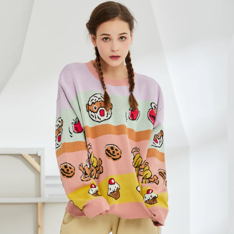 Фото MERRY PRETTY Women's Cartoon Embroidery Funny Knitted Sweaters 2020 Winter Thick Warm Harajuku Jacquard Sweater Knit Pullovers Женская MERRY PRETTY Women's Cartoon Embroidery Funny Knitted Sweaters 2020 Winter Thick Warm Harajuku Jacquard Sweater Knit Pullovers Женская